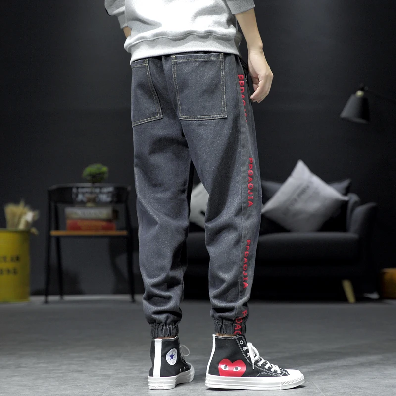 RLJT.JIN Trend direction new Japanese patchwork baggy jeans mens Jogger printed simple casual pants male High street style