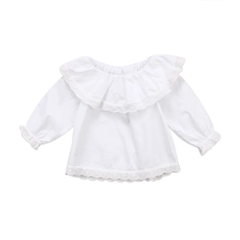 Футболки для новорожденных девочек милый кружевной топ с длинными рукавами и открытыми плечами, футболка принцессы, одежда для детей от 0 до 24 месяцев - Цвет: Белый