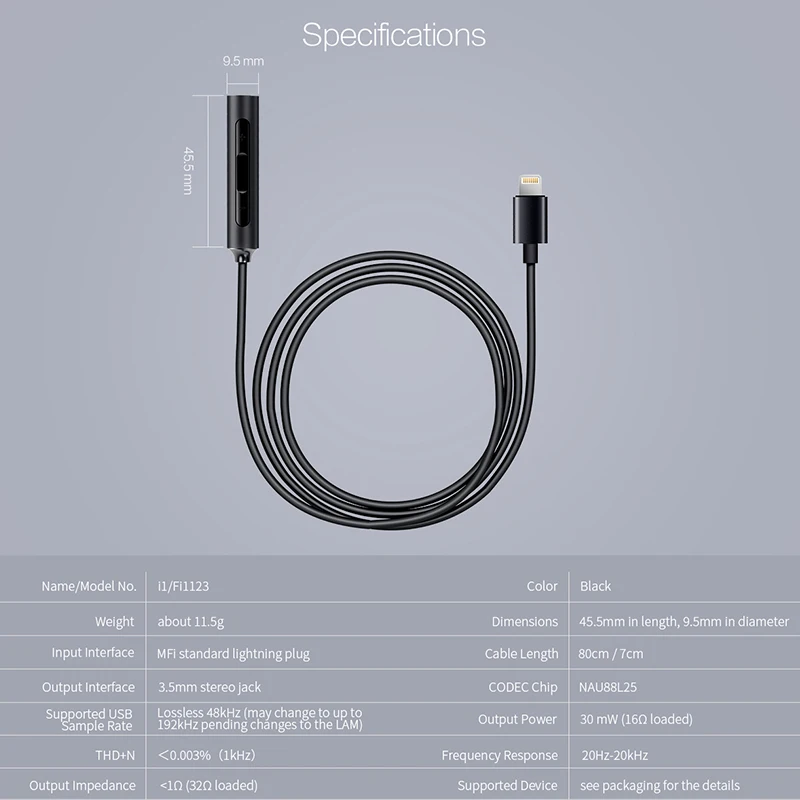 FiiO Amplifier DAC i1 80cm/7cm for Apple for