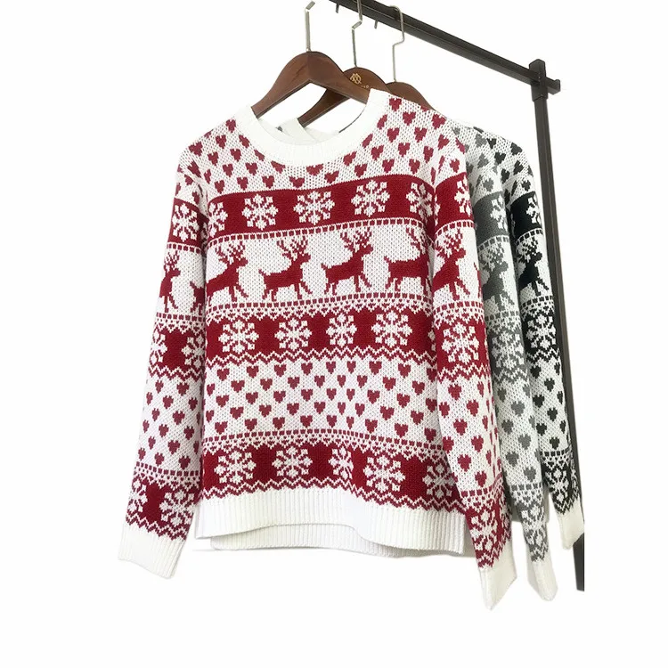 

Christmas Sweater For Women 2020 Fall Winter Knitting Sweaters Deer Snow Xmas Patterned Pullover Sweater Tops Fashion Casual Red