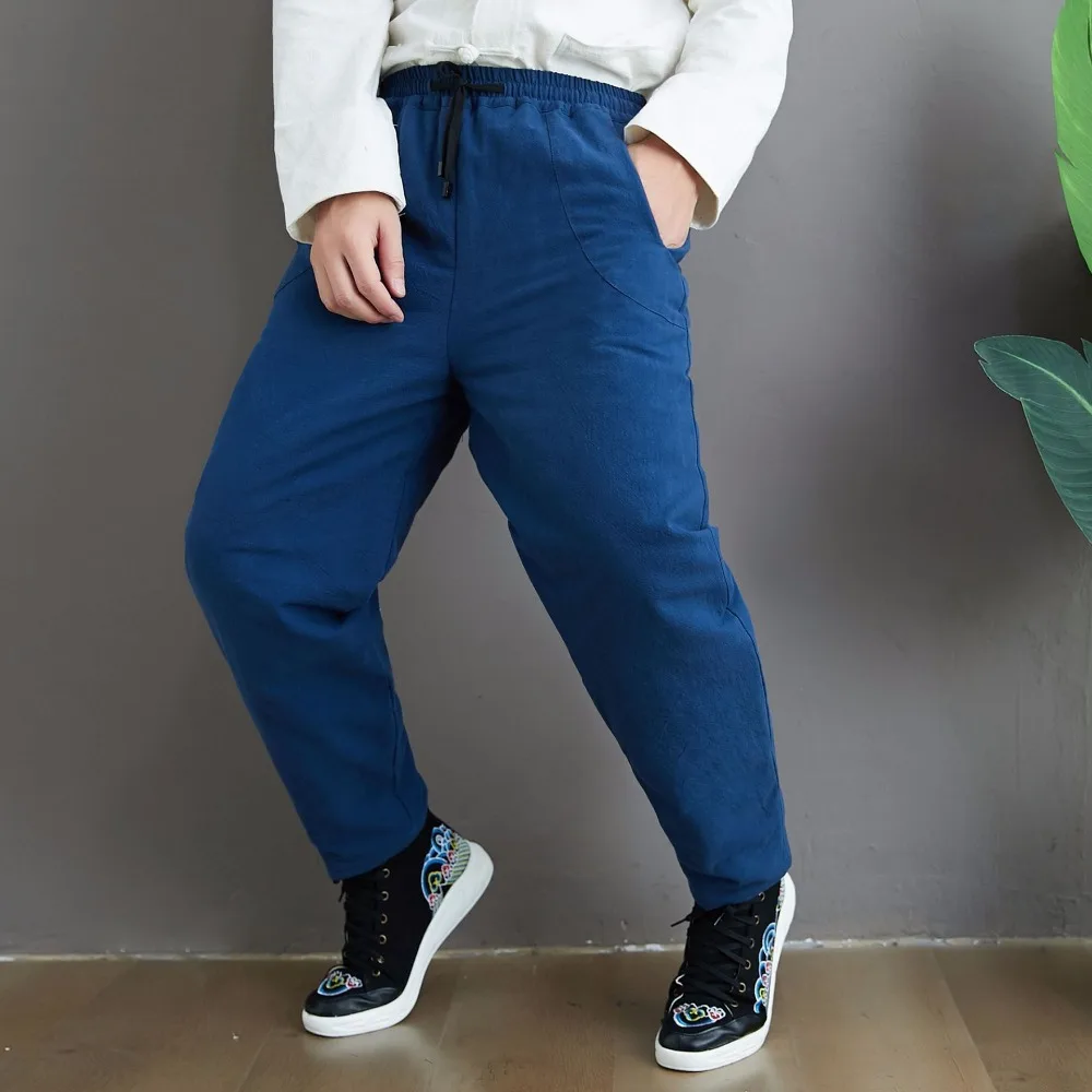 LZJN 2019 Winter Warm Men Thick Pants Double Layer Quilted Casual Pockets Male Winter Joggers Drawstring Cotton Linen Trousers (27)