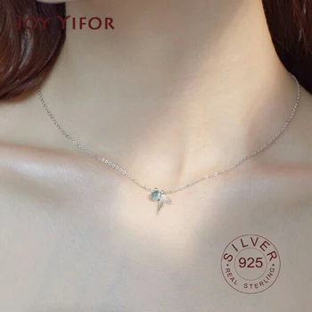 

925 Sterling Silver Zircon Necklace Shining Square blue zircon tail Choker Necklace For Party Female Elegant Fashion Jewelry