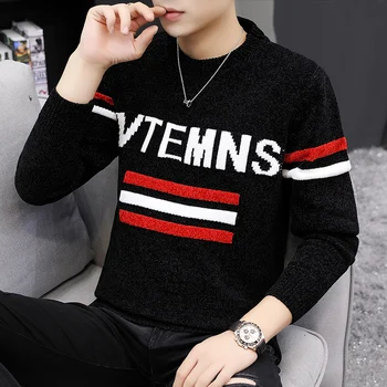 

2019 Casual Solid Pullovers Striped Sweater Homme Autumn Luxury Warm O Neck Men Knitted Loose Sweaters Male Winter Men's Clothes