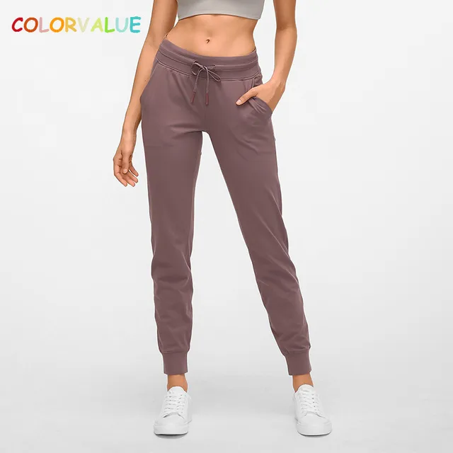 US $19.01 Colorvalue Nakedfeel Fabric Workout Sport Joggers Pants Women Waist Drawstring Fitness Running Swe