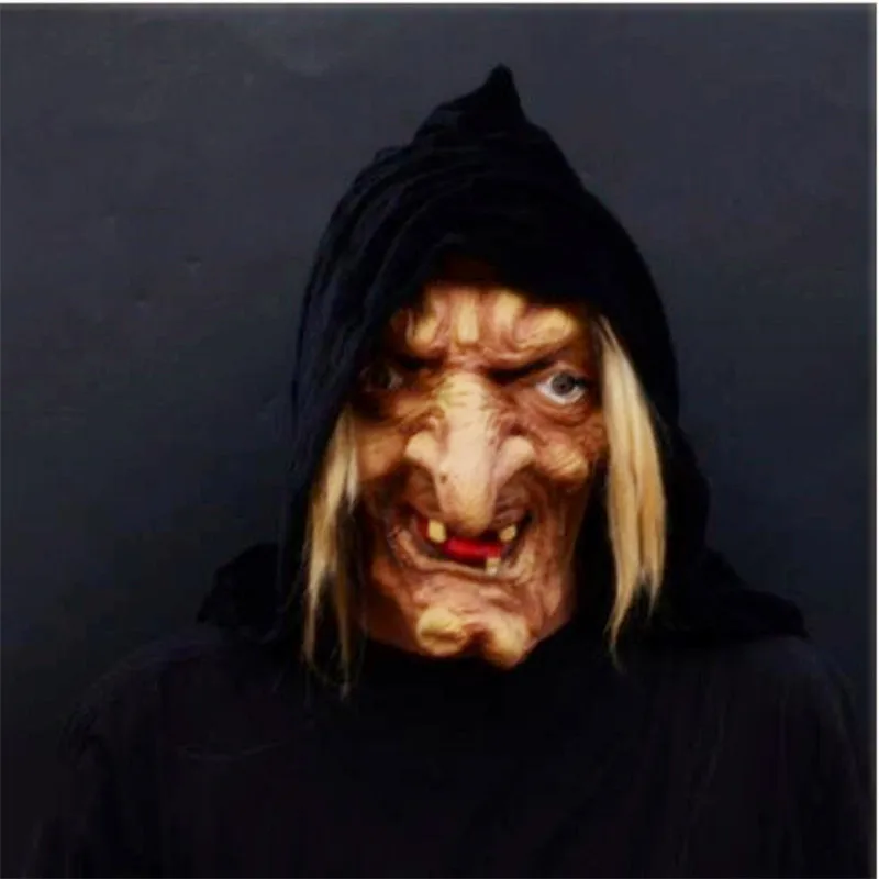 

Creepy Scary Halloween Witch Mask Latex Snow White Witch With Hair & Hood