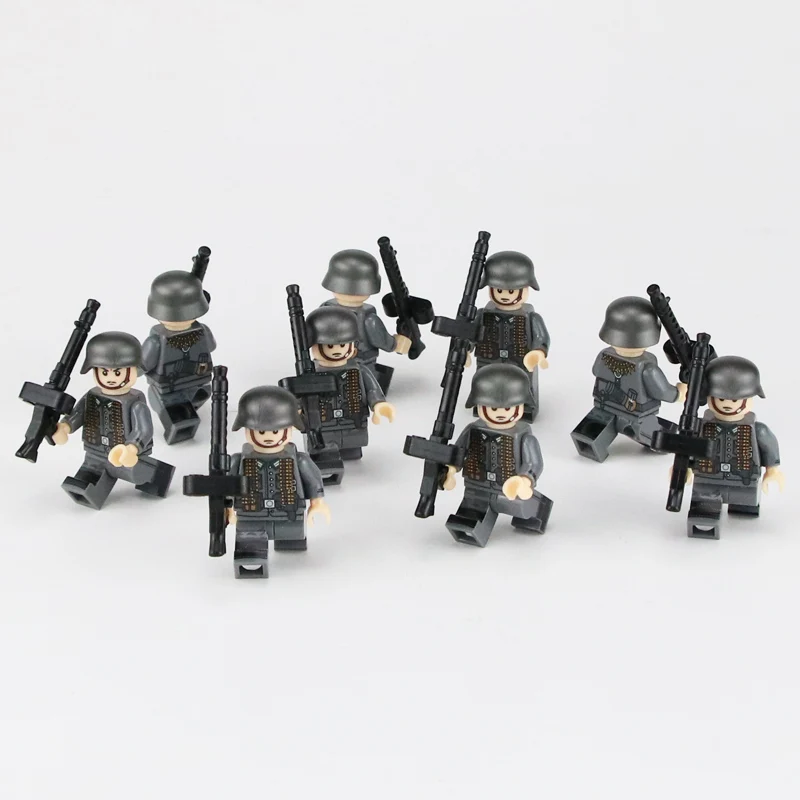 WW2 Military German Army Soldier Figures Building Blocks WW2 German Army Machine gun platoon MG34 guns Weapon Helmet Bricks Toys