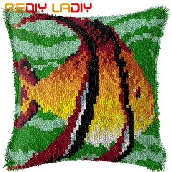 

Latch Hook Cushion Sea of Fish Pre-Printed Canvas Cushion Front Acrylic Yarn Crochet Pillow Case Kit Sofa Bed Pillows Home Decor