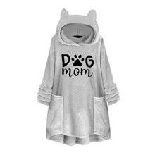 Толстовки с капюшоном с кошачьими ушками, вышивка буквами, блузка с капюшоном, женские зимние теплые флисовые куртки с карманами, плюшевый пуловер