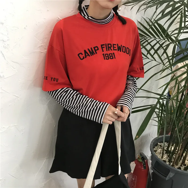 Women's T-shirts Tunic Kawaii Ladies Vintages Triped Long Sleeve T-shirt Female Ulzzang Harajuku Tee For Women Casual Top