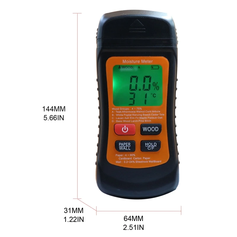 

Two-in-one Pin Type Wood Moisture Meter Wood Temperature/Humidity Detector