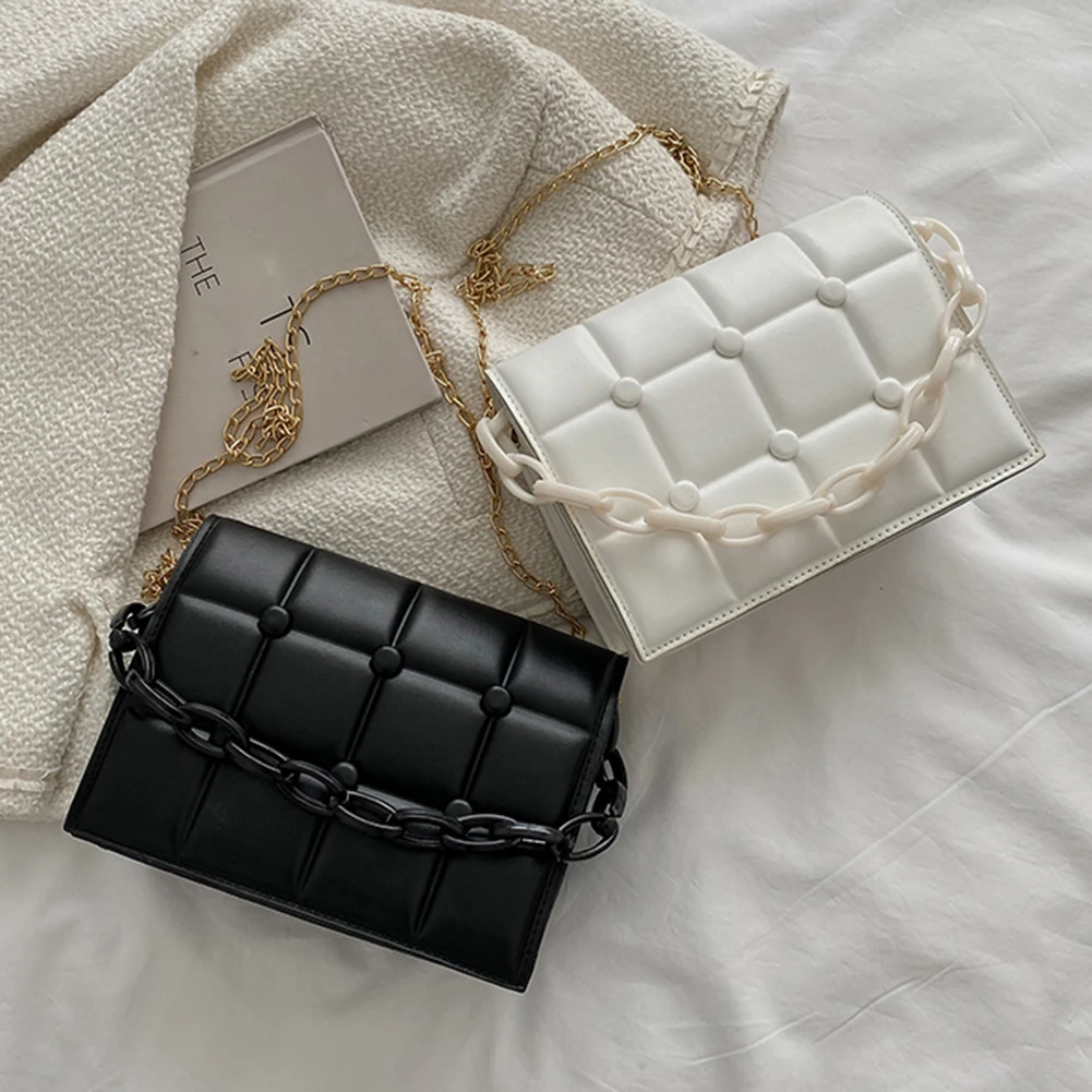 Fashion Chain Women Shoulder Messenger Bags Checker Pattern PU