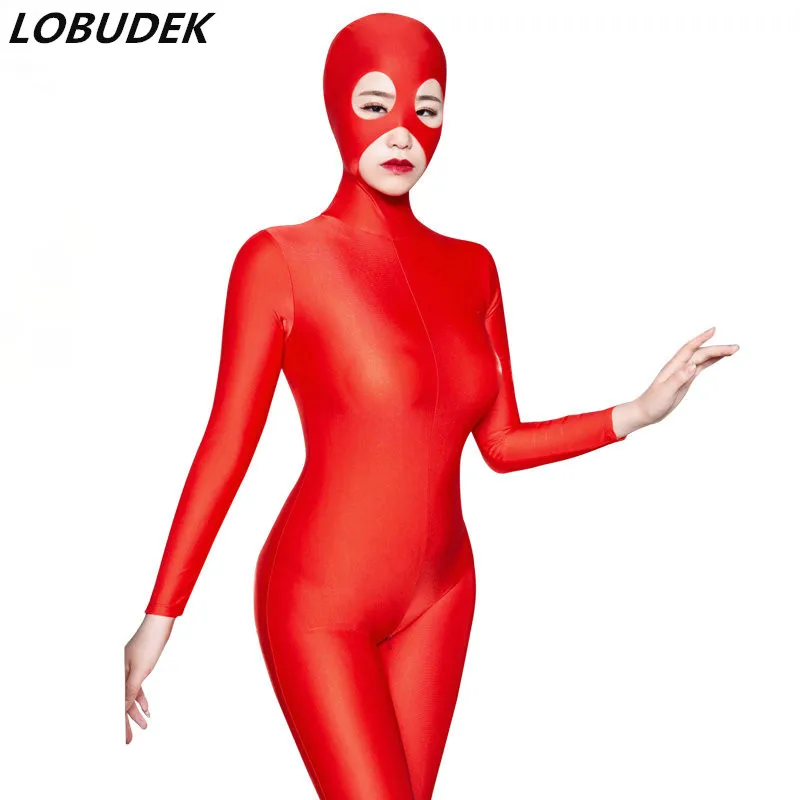 

Adult Lady Masked Zipper Jumpsuit Sexy Elastic Leotard Tight Form-fitting Pants Bar Club Stage DJ Acrobatics Pole Dance Costume