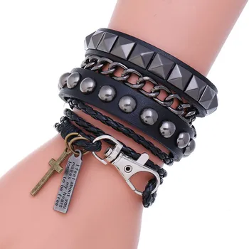 

Punk Rock Men Wide Leather Cuff Bracelet Alloy Black Rivets Stud Charm Bangle Wrap Biker Wristbands Fashion Unisex Women Jewelry