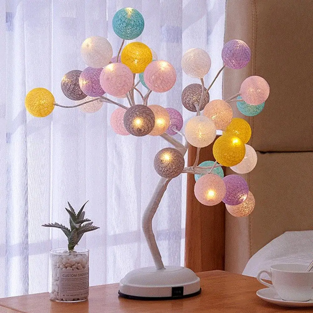 

Creative Cotton Ball Tree lamp Rattan Ball Light LED Bedroom Lights living Room Lights Room Decorations Table lamp Birthday Gift