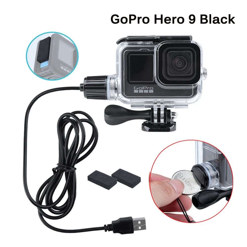 Mortocycle carcasa impermeable de carga para Gopro Hero 9 Hero 10, accesorio de buceo, carcasa protectora con Cable USB|Carcasas para videocámara deportiva| AliExpress