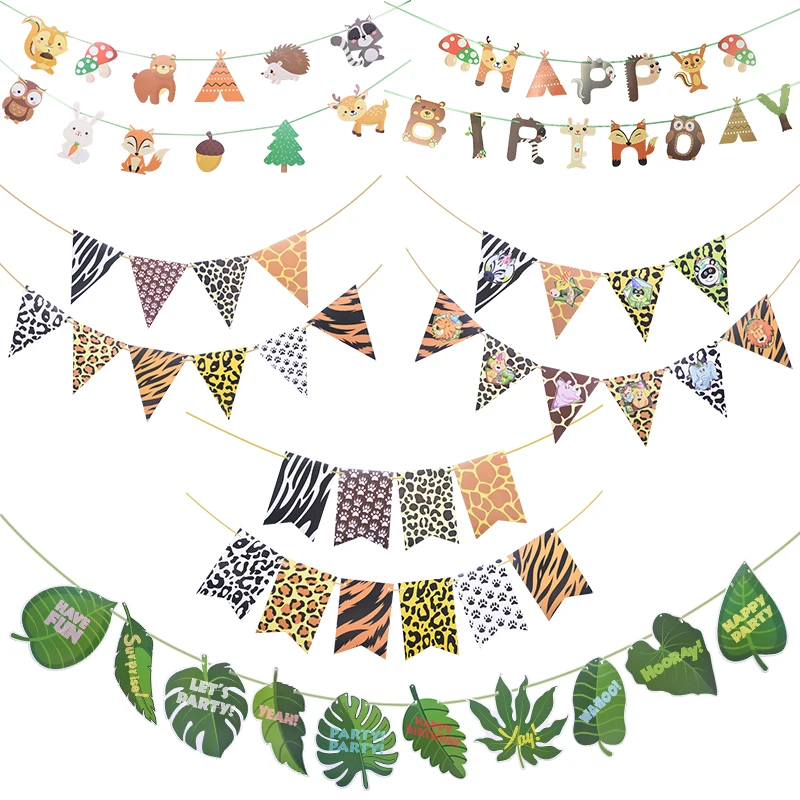 

Animal Birthday banner Flag Happy Birthday Party Decor Kids Banners Jungle Party Animal Pennants Party Favors Baby shower Decor
