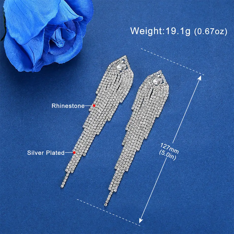 Minlover Роскошные преувеличенные блестящие стразы кисточкой Висячие серьги для женщин Серебряный цвет кристалл свадебные серьги, ювелирные изделия EH1642