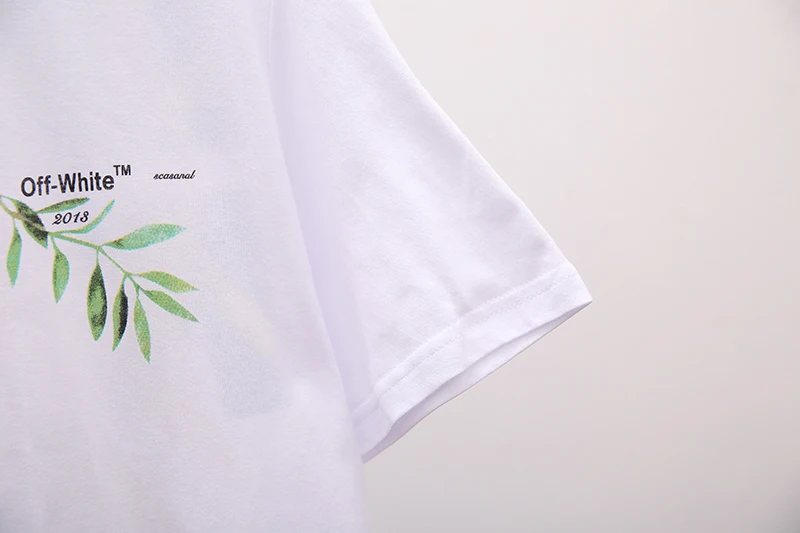 Зеленый лист стрелка принт 19ss Off-White OW для мужчин/женщин модные пары влюбленных моделей хлопок Повседневная футболка с коротким рукавом с круглым вырезом