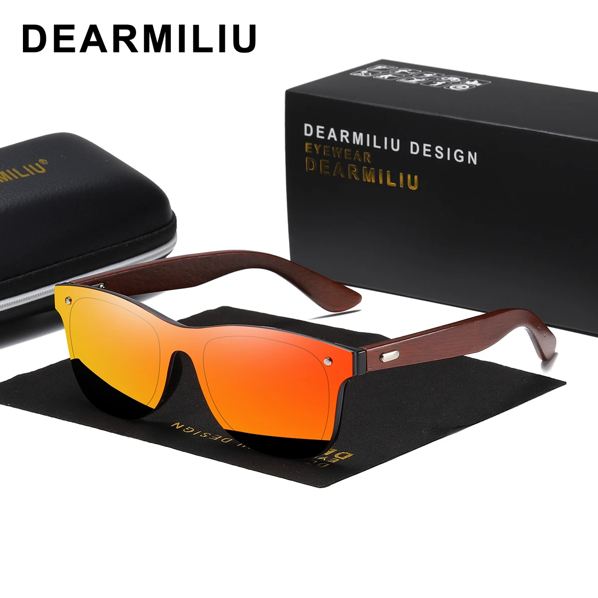 

DEARMILIU Rimless Polarized Wood Sunglasses Men Square Frame UV400 Sun glasses Women Sun glasses Male oculos de sol Feminino