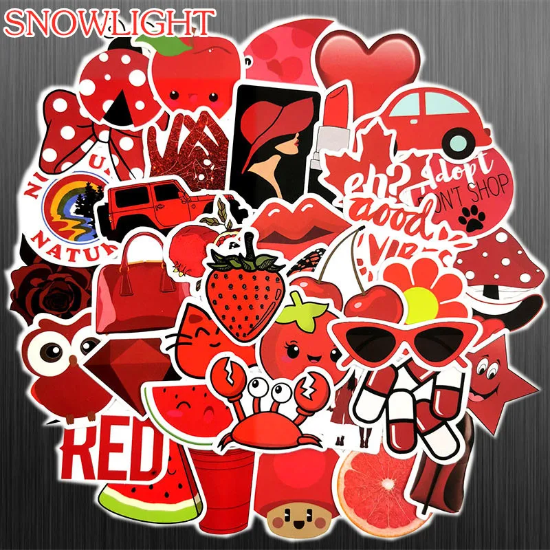 50PCS Red Cartoon Stickers Kawaii Girl Waterproof Decals For Luggage Car Laptop Bicycle Motorcycle Notebook Laptop Toys Stickers