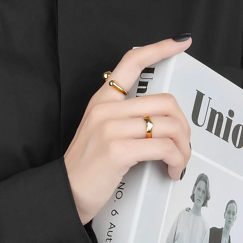 Finger Ring Silver Ring Adjustable Rings LIVVY Silver Color Simple Irregular Geometric Smooth Adjustable Rings for Women New Fashion Handmade Party Jewelry Gifts