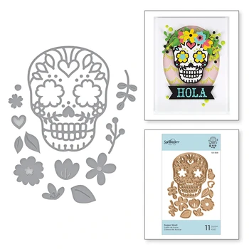 

Sugar Skull Halloween 2020 Holiday Flower Leaf Heart New Metal Cutting Dies For DIY Scrapbooking and Card Making Craft No Stamp