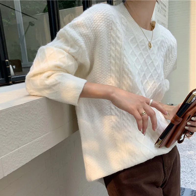 

Anbenser-Женский толстый свитер, свободный свитер с иглой, пуловеры с длинным рукавом, базовый оверсайз, женский, осень, зима