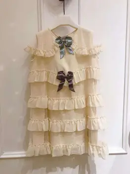 

2020 Summer Bow Toddler Girls Birthday Dress For Girl Kids Elegant Layered dress Princess Party Lace Baby tiered Skirts Clothing