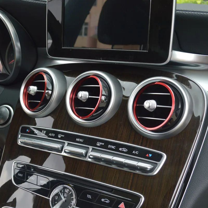 SRXTZM 7 шт. подходит для Mercedes Benz C Class W205 GLC X253-17 алюминиевая вентиляционная решетка кольцо выхода крышка набор отделка наклейки для автомобиля