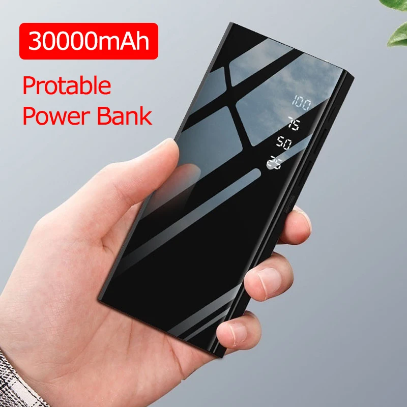 

30000mAh Power Bank Mirror PowerBank Battery Charger LCD Dual USB Power Bank For IPhone X 8 7 6s Xiaomi Huawei P20 Lite