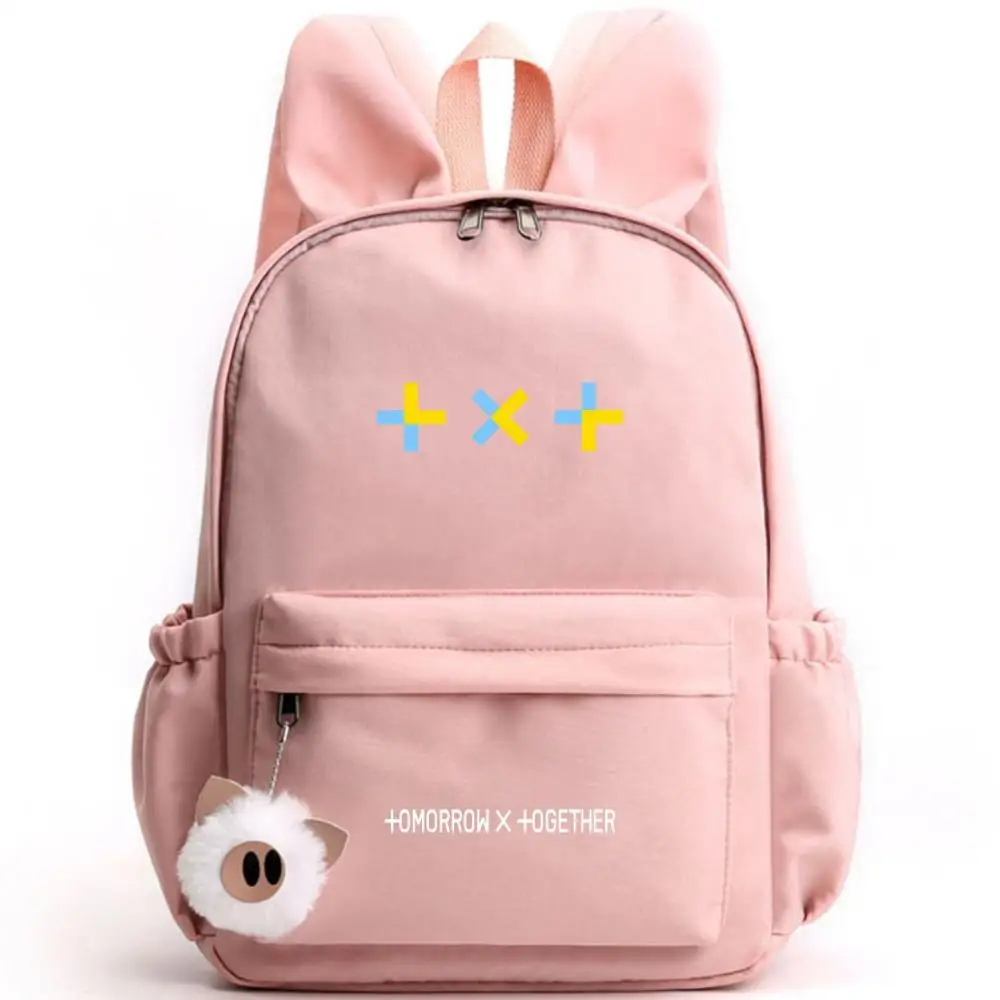 Kpop Group TXT Tomorrow X Together Women Cute Backpack Nylon School Bags for Teenage Girls Pink Bookbag Kawaii Small Bagpack - Цвет: TOGETHER PINK