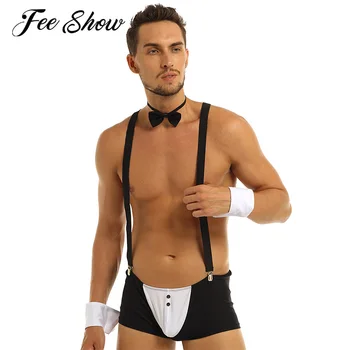 

Men's Sexy Sissy Panties Gay Underwear Lingerie Sets Boxer Underwear with Suspender Shoulder Straps Bow Tie Collar and Bracelets