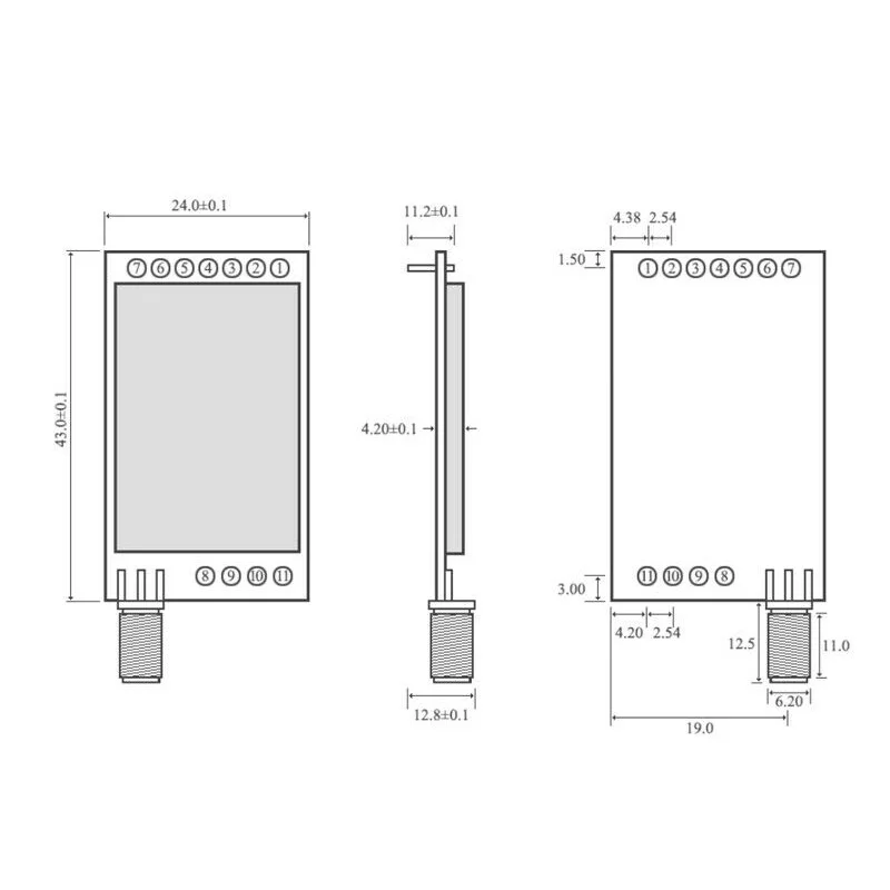 1* SX1278 433 МГц E32-433T30D 30dBm LoRa удаленный приемопередатчик 1 Вт РЧ модуль 24*43 мм