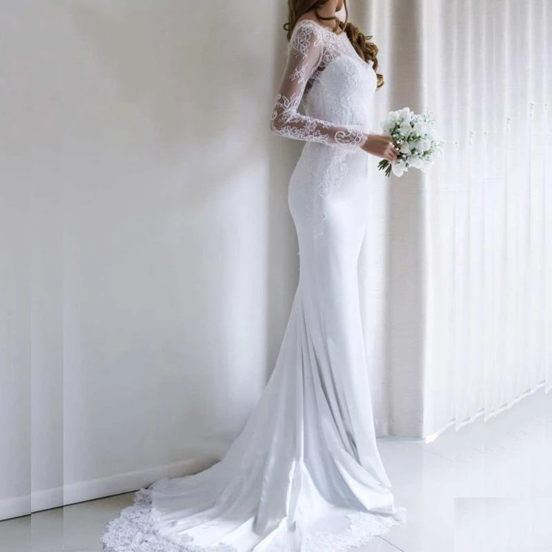 Женское свадебное платье с юбкой годе Booma элегантное кружевное длинным рукавом и