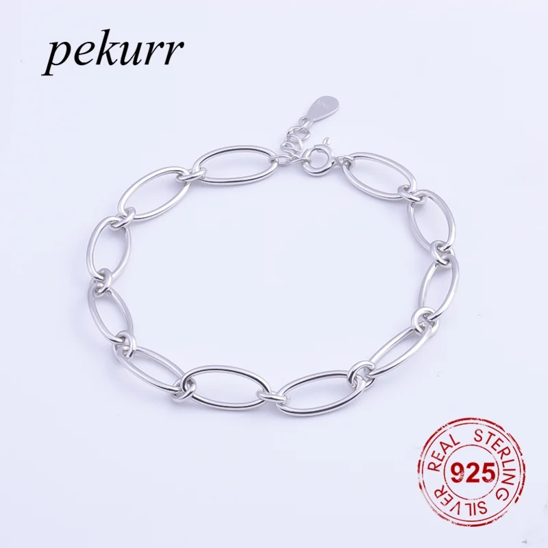 Простые браслеты Pekurr из серебра 925 пробы для женщин, модные украшения с Шармами