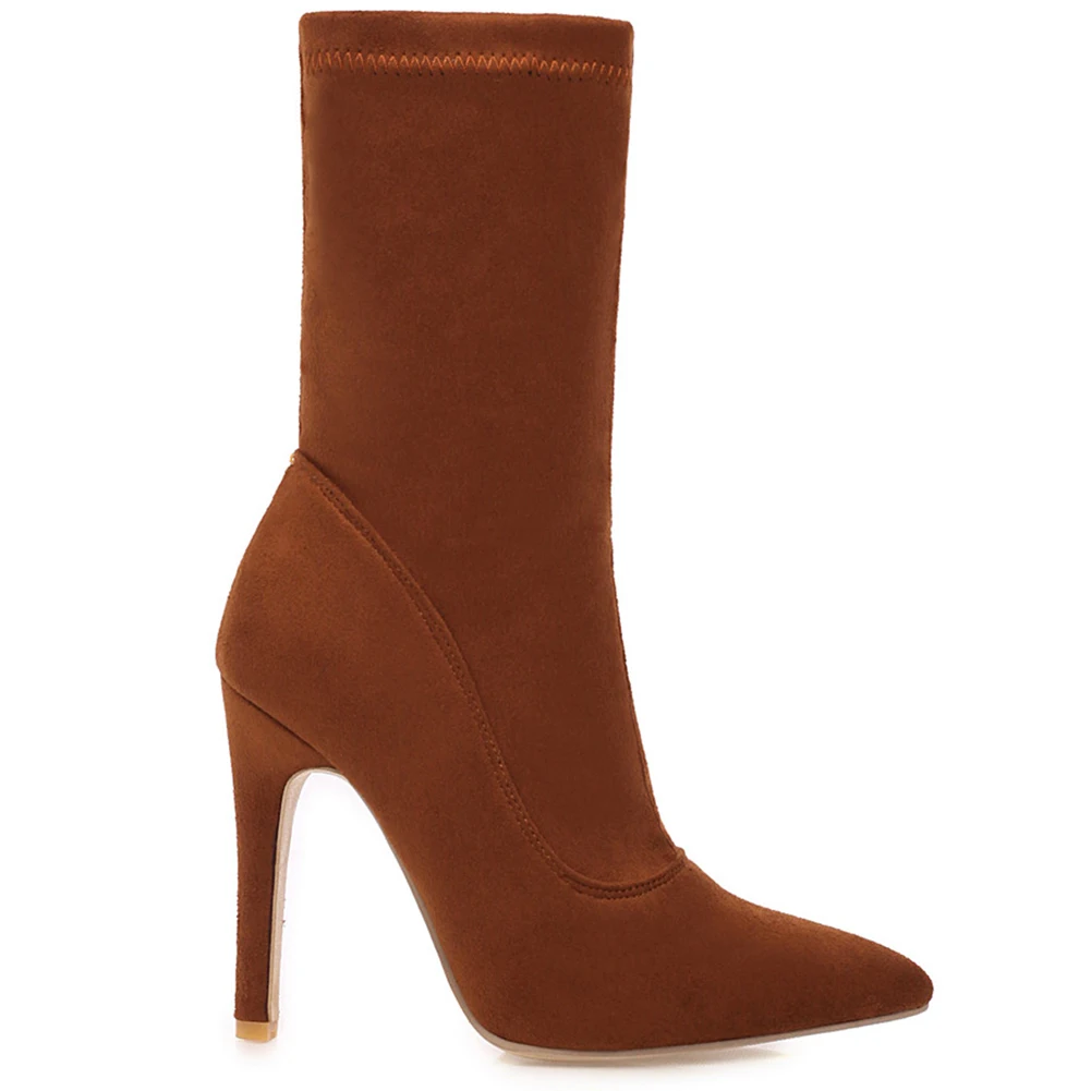 DORATASIA Plus Size 32-48 New Fashion INS Hot Flock Boots Ladies Thin High Heels Shoes Woman Pointed Toe Party Sexy Brand Boots