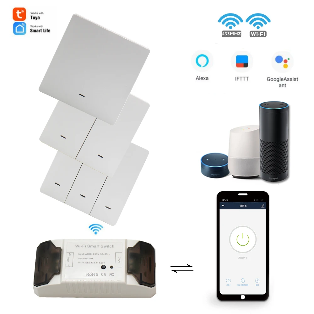 

DIY WiFi Wall Switch Receiver RF Transmitter Tuya Smart Life APP 433Mhz Voice Remote Control Push Button 110V 220V Wireless