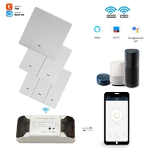 Diy 와이파이 벽 스위치 수신기 rf 송신기 tuya 스마트 라이프 app 433 mhz 음성 원격 제어 푸시 버튼 110 v 220 v 무선(China)