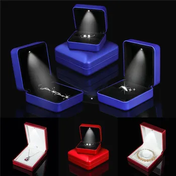 

Jewelry Necklace Earring Ring Box Case Holder With LED Light Luxury Wedding Engagement Ring Jewelry Display Gift Box