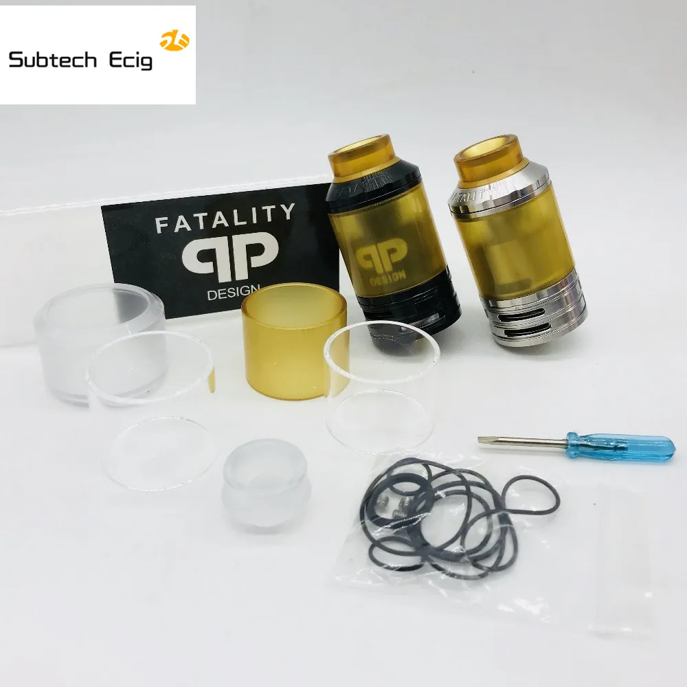 Newest QP Designs Fatality RTA Replaceable Tank Atomizers Top Airflow To Coil Design Postless Deck Pull Up Top Fill Vape tank