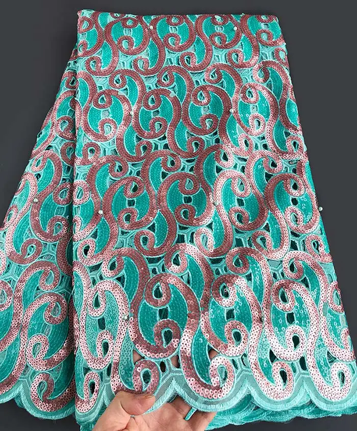 Aqua Peach Аква Персик органза Handcut африканская кружевная ткань с большим количеством блесток 5 ярдов большие вечерние нигерийская одежда швейная одежда - Цвет: Aqua Peach