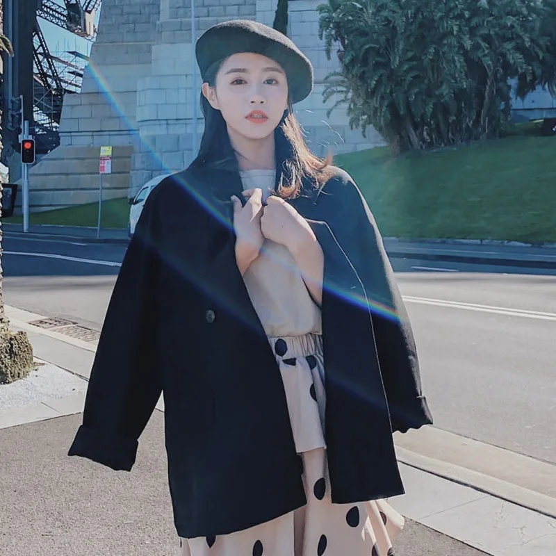

Photo Shoot CHIC Spring Big Brand Elegant Versatile Black Ol Mid-length Loose-Fit One-Button Small Suit Coat Female Spring