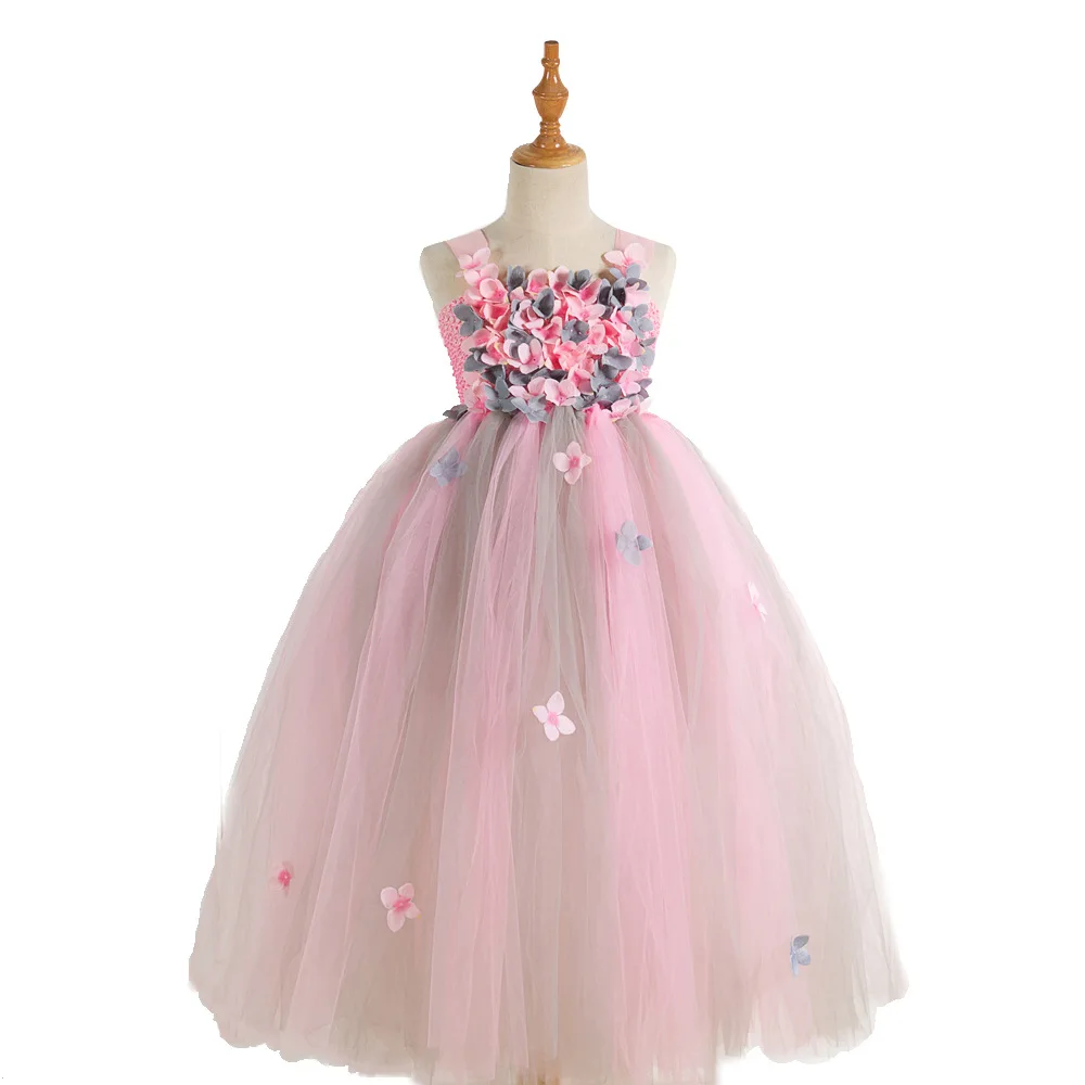 POSH DREAM Summer 2019 New Wedding Children Girls Flower Dress Princess Pink Petal Long Girl baby birthday fashion | Детская одежда и