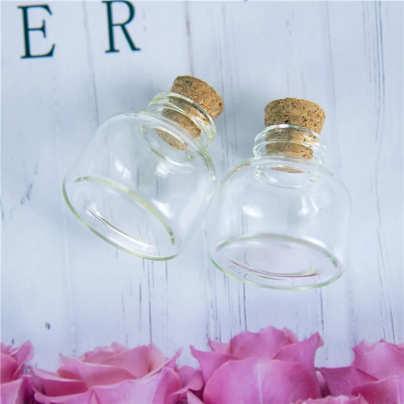 Mini Glass Bottles, Cork, Empty, Transparent Glass Jars, Vials, 30*30*10mm, 10ml, , 24PCs per Lot