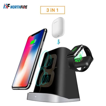 

Multi-function 10W QI Wireless Charger Stand For Apple Watch 2 3 4 Airpods Fast Charging For iPhone XS XR X 8 Samsung S9 Dock
