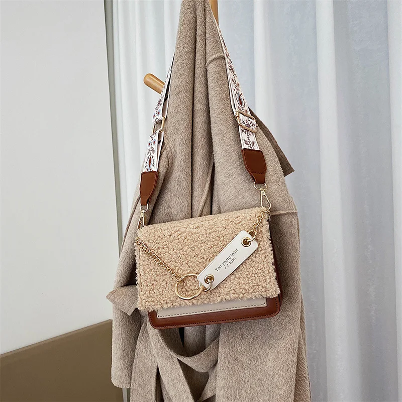 

Patchwork Flap Lambswool Crossbody Bags For Women 2020 Patchwork Chain Designer Shoulder Messenger Bag Lady Travel Handbags