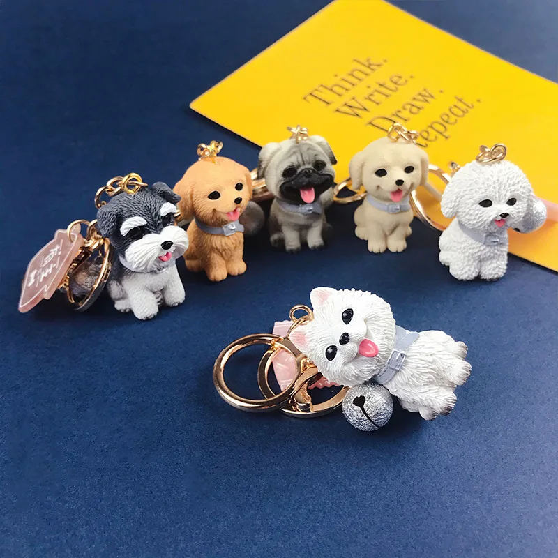 Happy Dog Keychain Schnauzer Retriever Shiba Comfort Singlehood Girl Bag Pendant Keyring Men Boy Good Lucky Gift | Украшения и