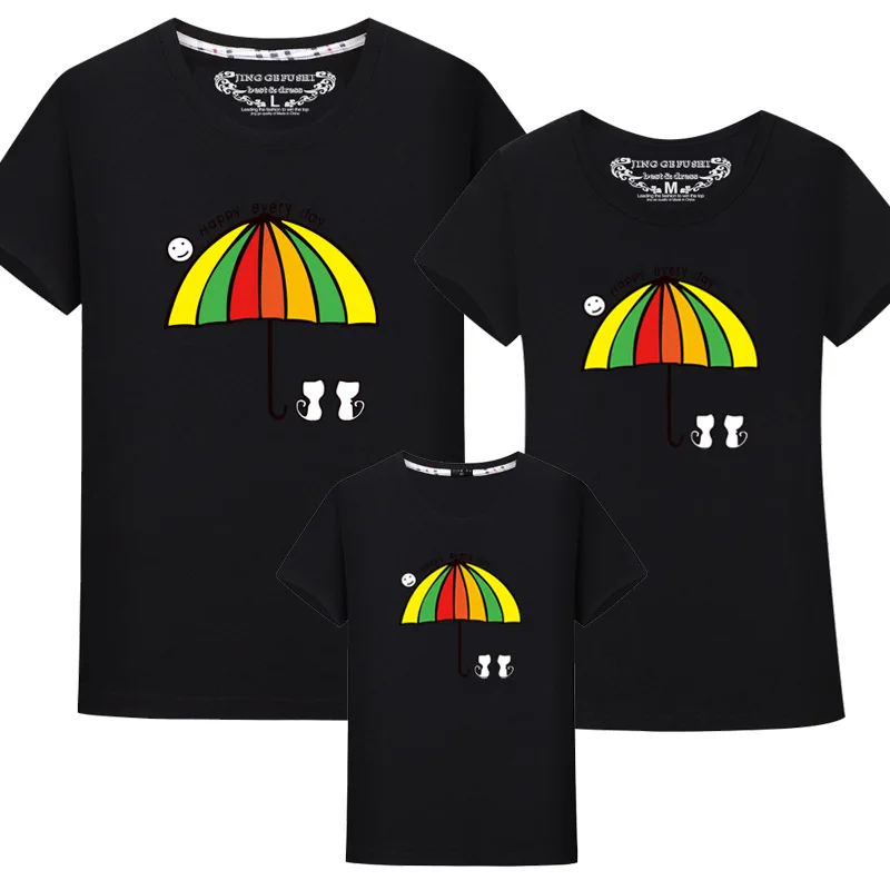 black Umbrella tops Футболки с зонтиком; хлопковая одежда с короткими рукавами для папы, мамы, родителя и ребенка; одинаковые комплекты для семьи; подарки для детей; Прямая поставка - Цвет: black Umbrella tops