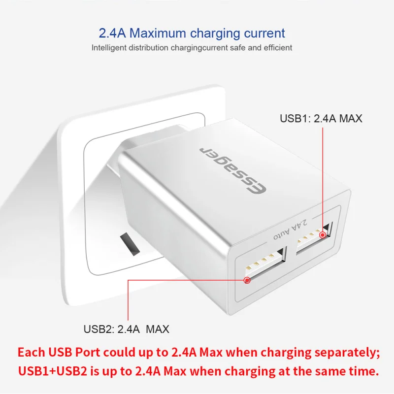 

EU Adapter Mobile Phone Charger Dual USB Charger 2.4A Fast Charging Travel Wall Charger for IPhone Samsung S10 Xiaomi 9