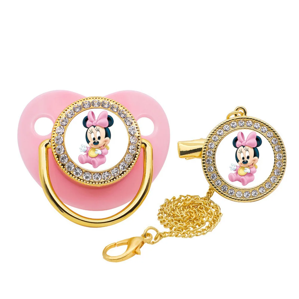 Disney Minnie Mouse Bling Infant Luxury Silicone Pacifier and Clip for New Born Babies Mickey Cute Baby | Мать и ребенок